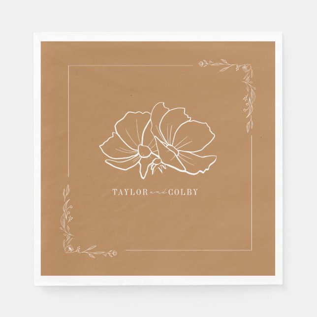 Servilleta De Papel Línea Floral Goldenrod Boda amarillo (Anverso)