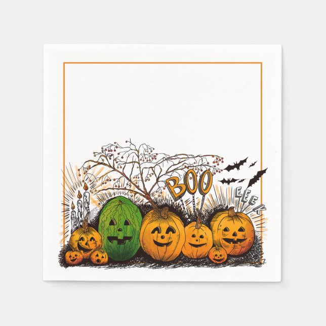 Servilleta De Papel Línea Jack-O-Lantern hacia arriba (Anverso)