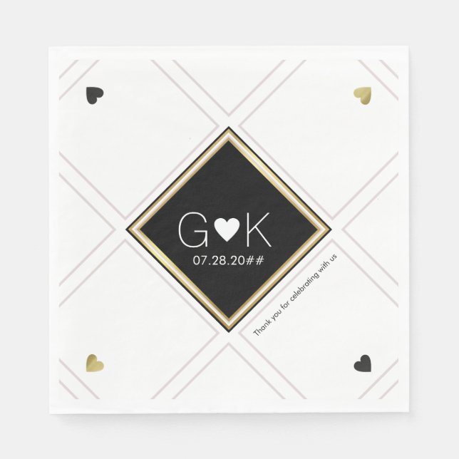 Servilleta De Papel líneas geométricas modernas con monograma . boda (Anverso)