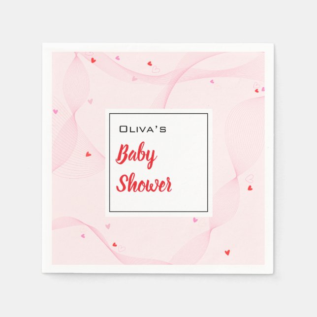 Servilleta De Papel Líneas onduladas rosas con corazones bonitos Papel (Anverso)