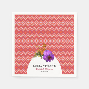 Servilleta De Papel Líneas Retro Floral Magenta Fuchsia Despedida de S