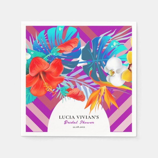 Servilleta De Papel Líneas Retro Floral Verano Tropical Despedida de S (Anverso)