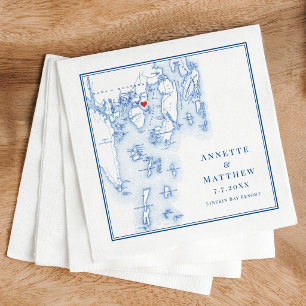 Servilleta De Papel Linekin Bay Resort Maine Mapa Elegante Boda Marina