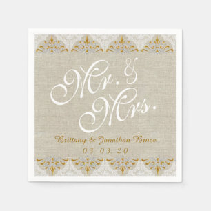 Servilleta De Papel Linen Lace Sr. Sra. Rustic Boda Paper Napkins