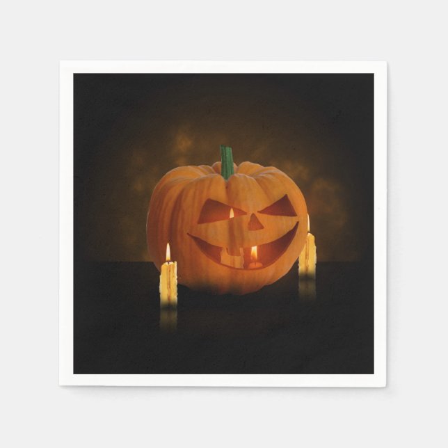 Servilleta De Papel Linterna de calabaza de Halloween con velas (Anverso)