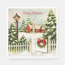 Servilleta De Papel Linterna de casa roja de Navidad árboles de pino d