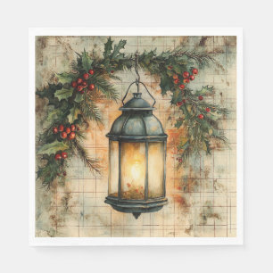 Servilleta De Papel Linterna de Navidad Vintage Holly y Cerezas Fiesta