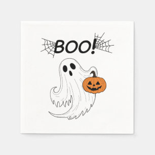 Servilleta De Papel Linterna Jack-o’ y Halloween con fantasma blanco