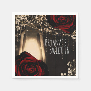 Servilleta De Papel Linterna Rustic Glow Rosas Rojo Oscuro Sweet 16 Gl