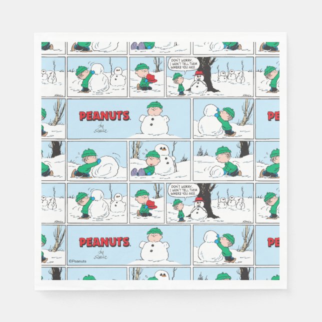 Servilleta De Papel Linus Construye Un Hombre De Nieve (Anverso)