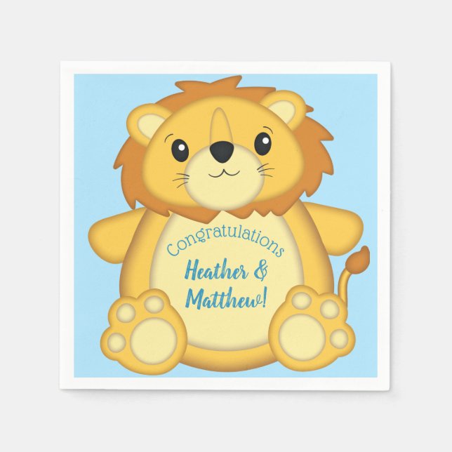 Servilleta De Papel Lion Baby Shower Blue (Anverso)