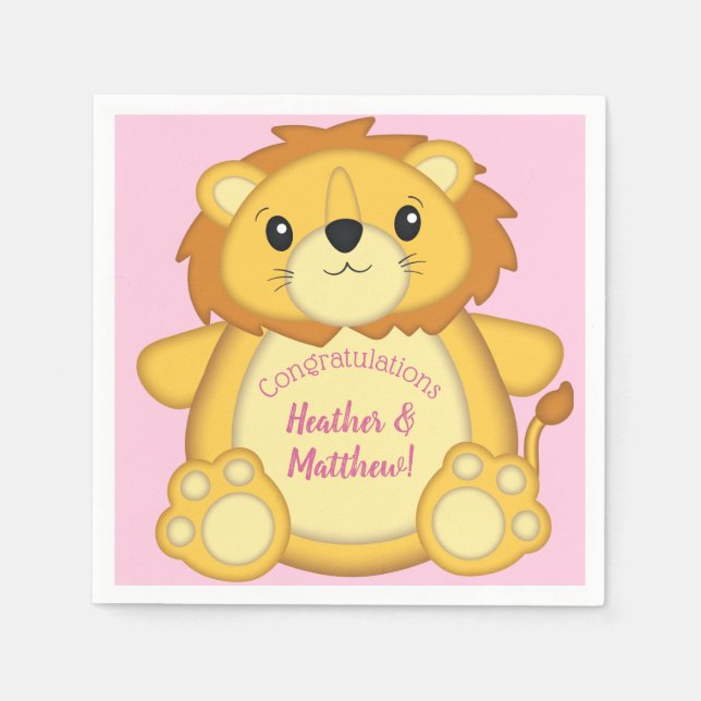 Servilleta De Papel Lion Baby Shower Pink (Anverso)