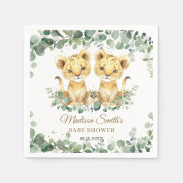 Servilleta De Papel Lion Cubs Greenery Twin Boys Baby Shower 
