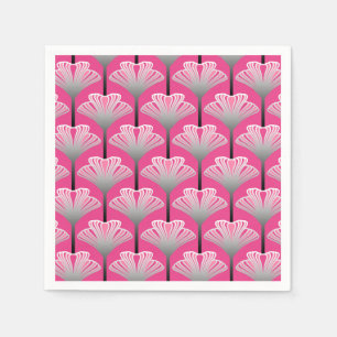 Servilleta De Papel Lirio art déco, rosa fuchsia y gris plateado