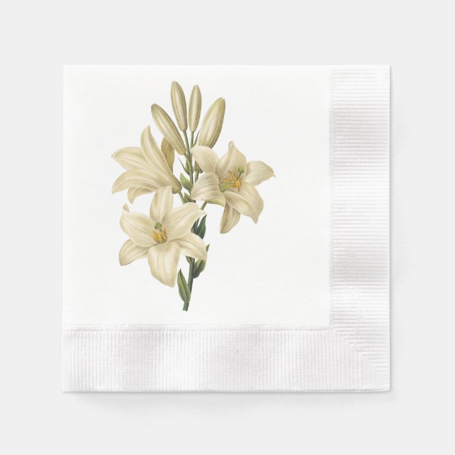 Servilleta De Papel lirio blanco (candidatdum de Lilium) de Redouté (Anverso)