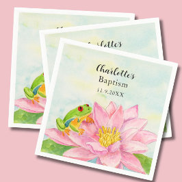 Servilleta De Papel Lirio de Agua Rosa y Rana de árbol del Bautizo