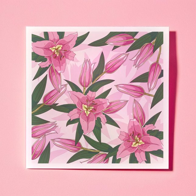 Servilleta De Papel Lirio de Blooming Rosa (Pink Blooming Lily Napkins)