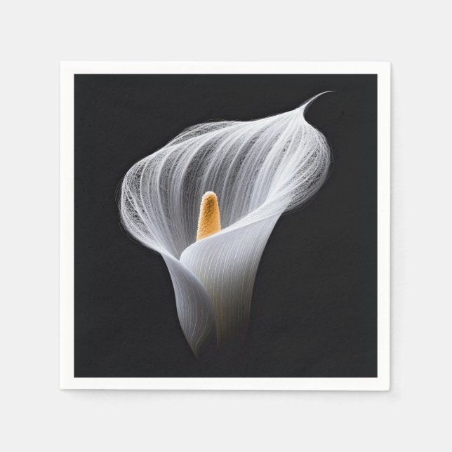 Servilleta De Papel Lirio De Calla Blanca Sobre Negro (Anverso)