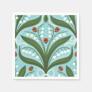 Servilleta De Papel Lirio de los valles y mariquitas simetría en verde