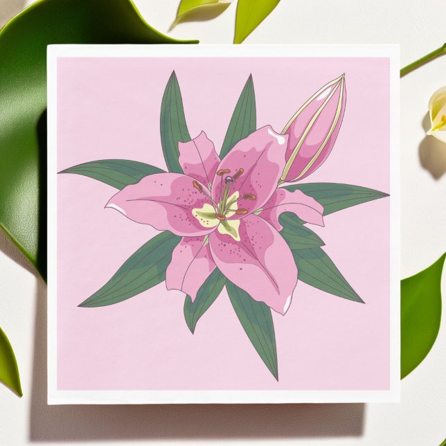 Servilleta De Papel Lirio suave con aroma rosa (Soft Pink Blooming Lily Napkins)