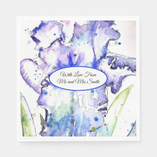 Servilleta De Papel Lirios de acuarela irisada púrpura boda azul