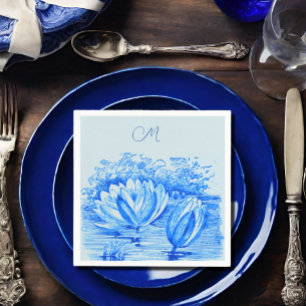 Servilleta De Papel lirios de agua vintage - azul monogramado