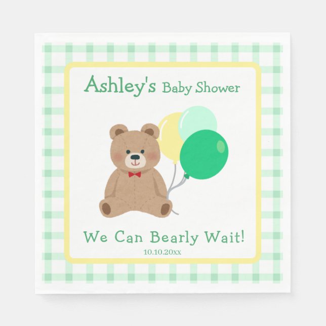 Servilleta De Papel Little Bear + Balloons Gender Neutral Baby Shower (Anverso)