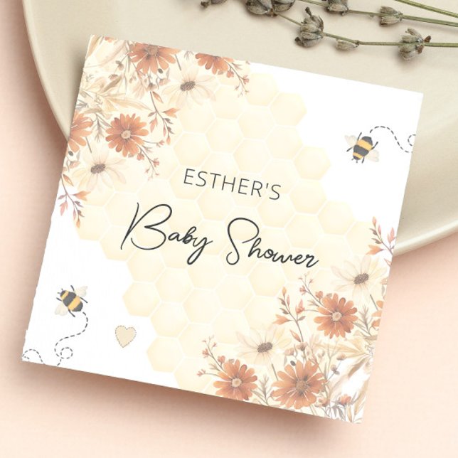 Servilleta De Papel Little Bee Honey Boho Wildflower Baby Shower (Subido por el creador)