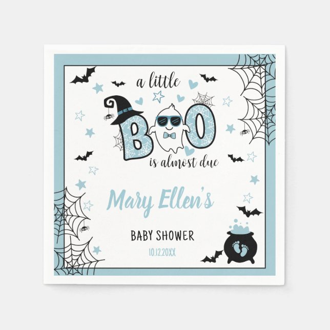 SERVILLETA DE PAPEL LITTLE BOO BLUE HALLOWEEN BABY SHOWER (Anverso)