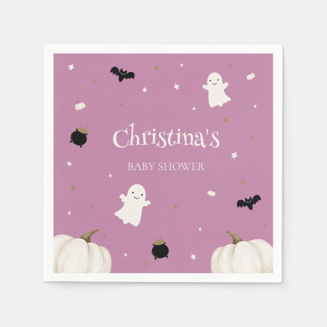 Servilleta De Papel Little Boo Purple Halloween Baby Shower (Anverso)