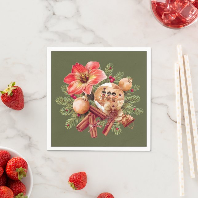 Servilleta De Papel Little Brownies Gingerbread with Red Amaryllis (In situ)