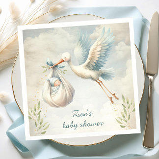 Servilleta De Papel Little Bundle Blue Vintage Stork Baby Shower