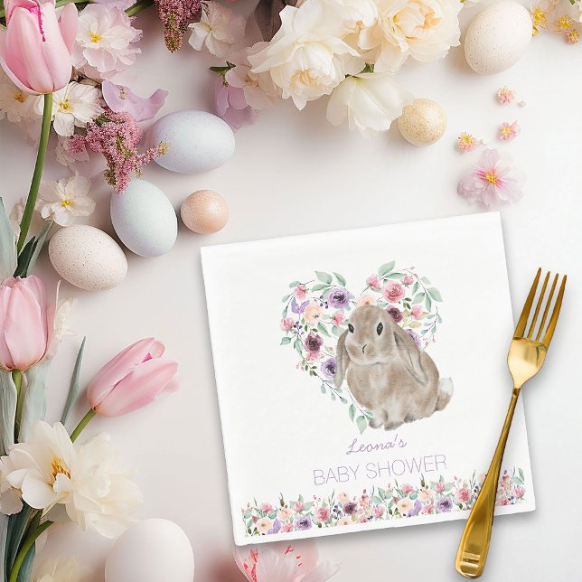 Servilleta De Papel Little Bunny Baby Shower Floral Love Heart (Floral Rabbit Napkin from my Little Bunny & Little Lamb Baby Shower collection)