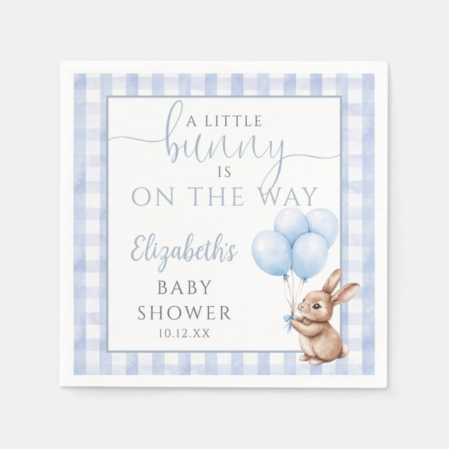 Servilleta De Papel Little Bunny Blue Balloons Boy Baby Shower (Anverso)