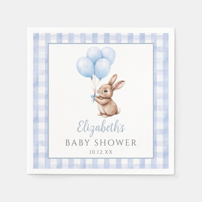 Servilleta De Papel Little Bunny Blue Balloons Boy Baby Shower (Anverso)