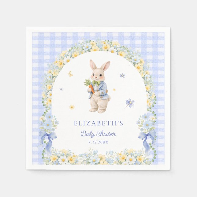 Servilleta De Papel Little Bunny Gingham Boy Baby Shower (Anverso)