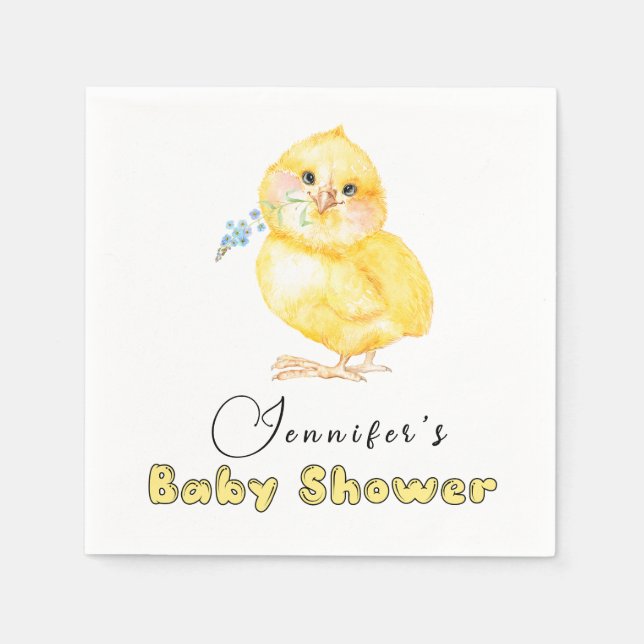 Servilleta De Papel Little Chick Floral Baby Shower (Anverso)