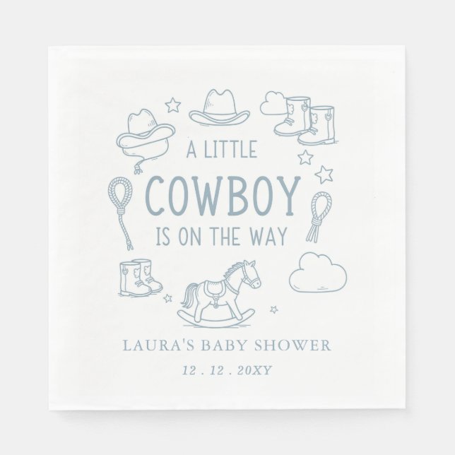 Servilleta De Papel Little Cowboy Boy Baby Shower (Anverso)