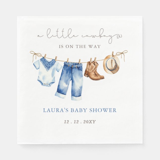 Servilleta De Papel Little Cowboy Boy Baby Shower (Anverso)