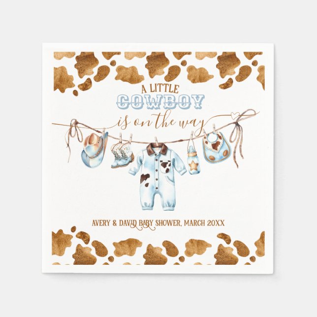 Servilleta De Papel Little Cowboy Clothesline WildWest Boy Baby Shower (Anverso)