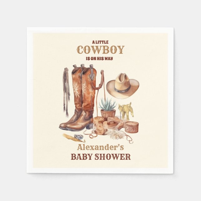 Servilleta De Papel Little Cowboy Modern Western Rodeo Baby Shower (Anverso)