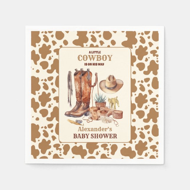 Servilleta De Papel Little Cowboy Modern Western Rodeo Baby Shower (Anverso)