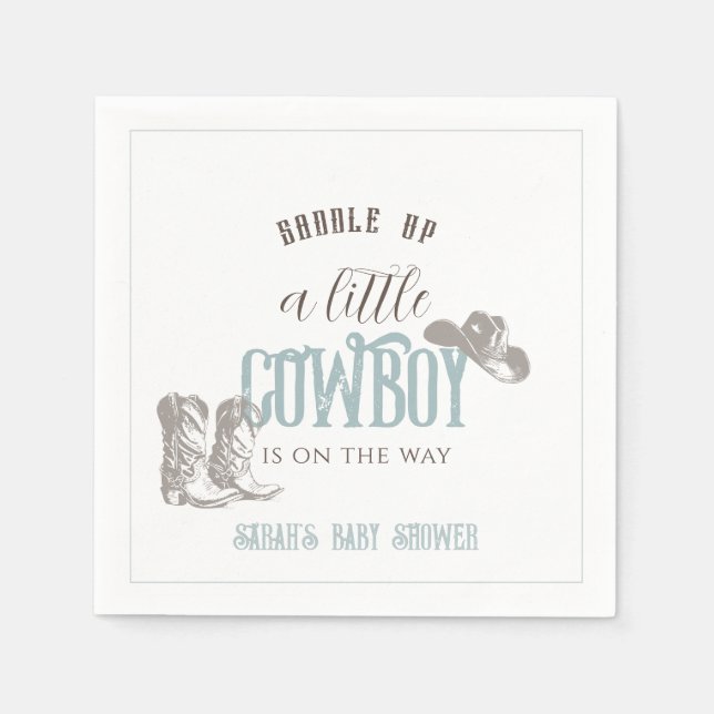 Servilleta De Papel Little Cowboy Western Blue Boy Baby Shower (Anverso)