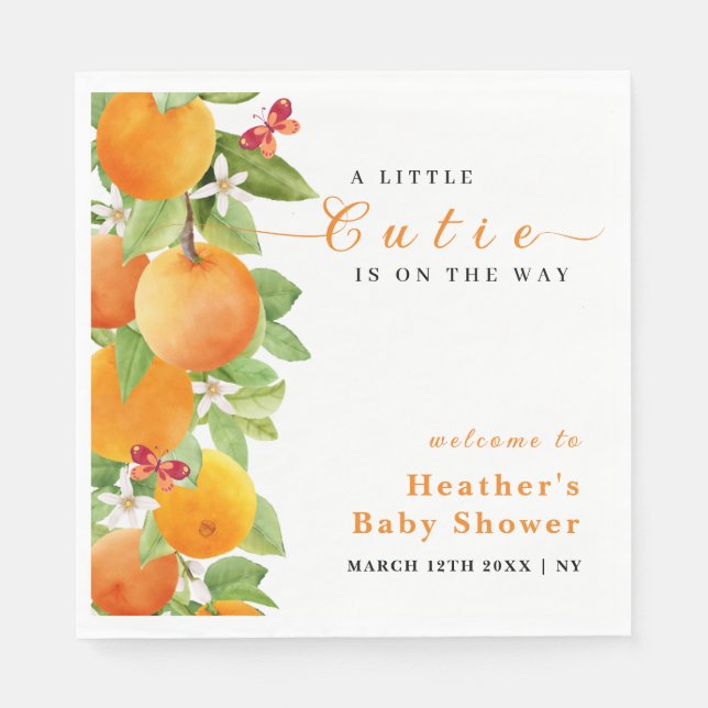 Servilleta De Papel Little Cutie Citrus Naranja Clementine Baby Shower (Anverso)