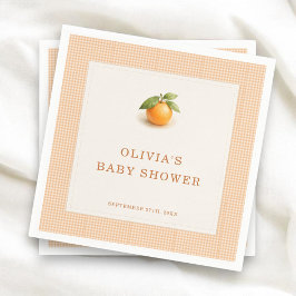 Servilleta De Papel Little Cutie Orange Gingham Baby Shower Party