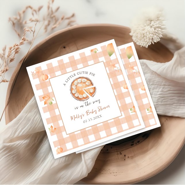 Servilleta De Papel Little Cutie Pie Fall Pumpkin Gingham Baby Shower (Subido por el creador)