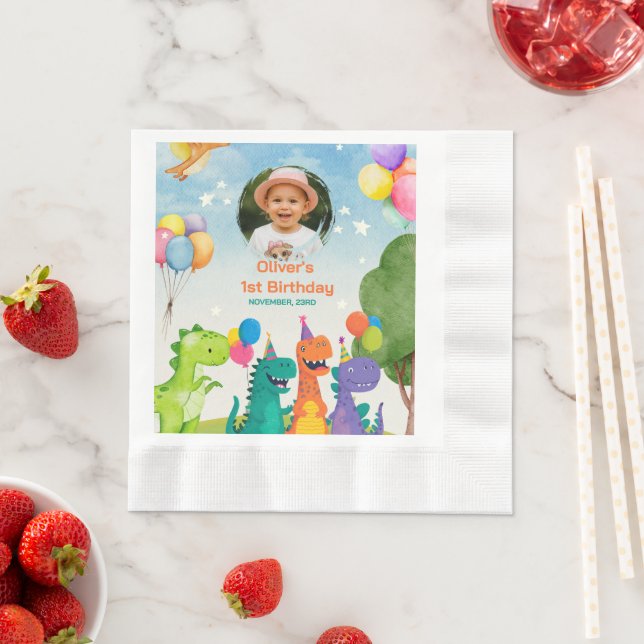 Servilleta De Papel Little Dino 1st Birthday (In situ)