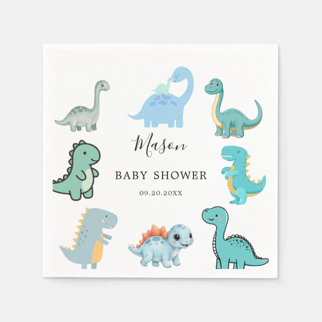 Servilleta De Papel Little Dinosaur Cute Baby Shower (Anverso)