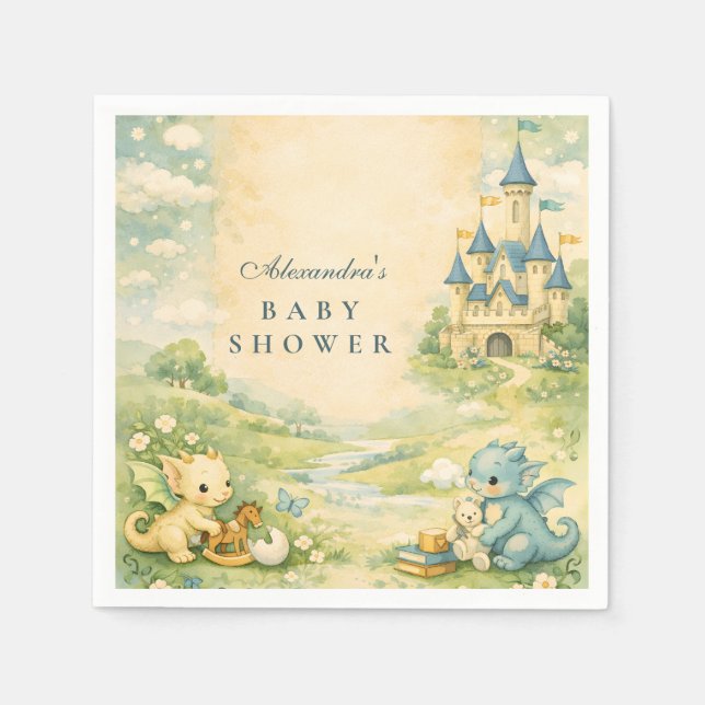 Servilleta De Papel Little Dragon Storybook Baby Shower (Anverso)