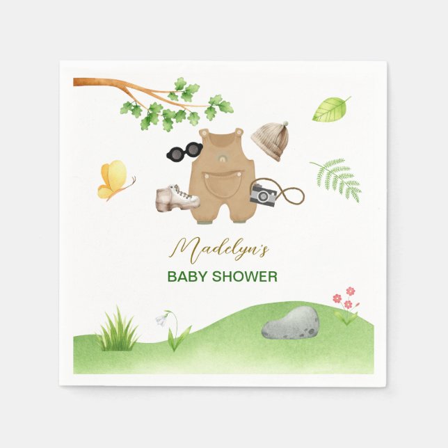 Servilleta De Papel Little Explorer Woodland Forest Hiking Baby Shower (Anverso)